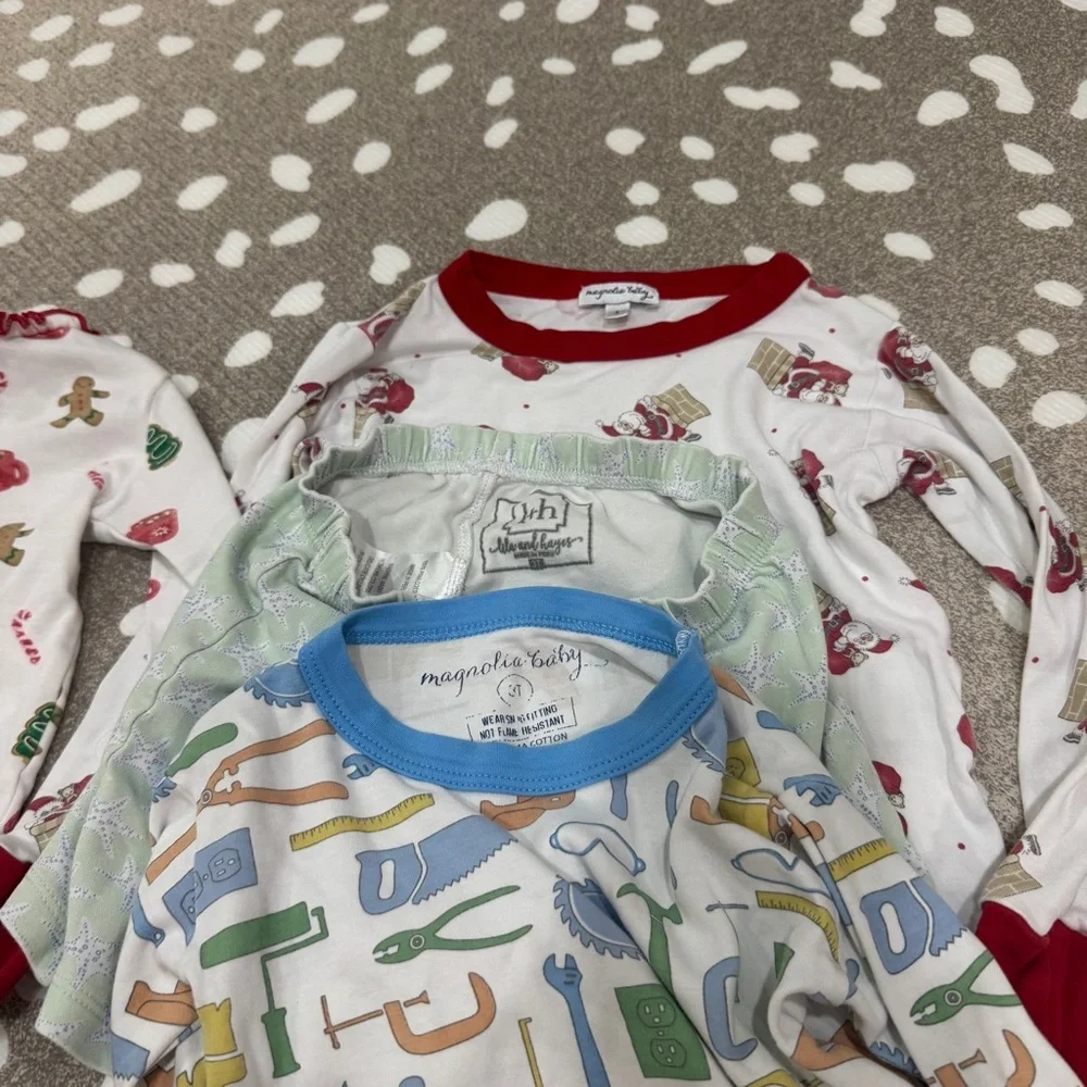 Lot of 13 Pima pajamas set long sleeve tee pants TBBC Santa toddler magnolia boy - Picture 3 of 14